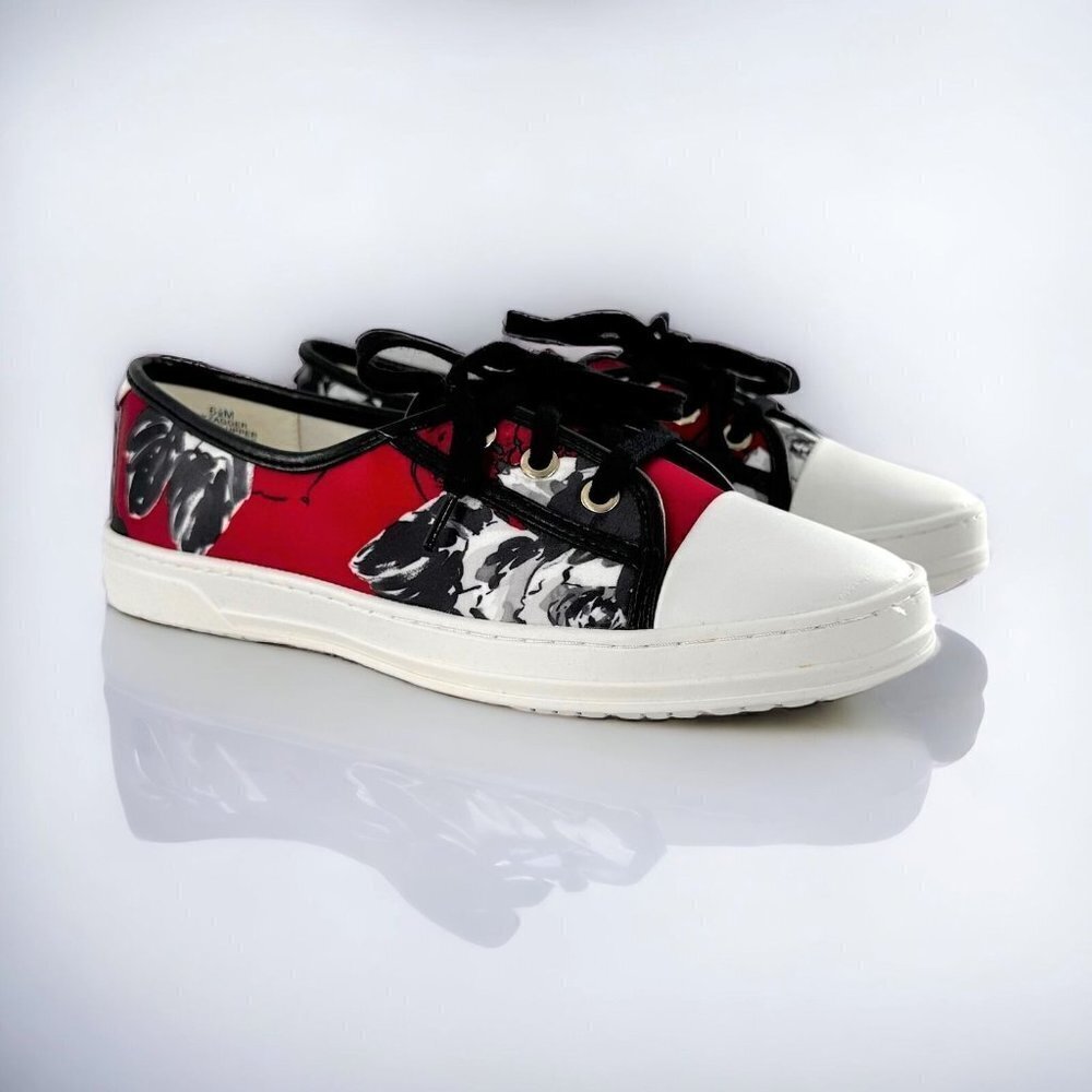 NEW Anne Klein iflex Red & Black Floral Lace Up Cap Toe Sneakers Size 6.5